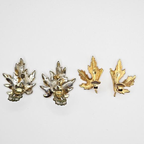 Vintage Brooch Costume Jewelry Bundle Clip On Earrings Fall Autumn Leaves - Picture 9 of 12